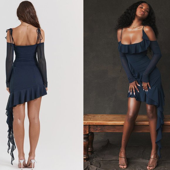 HOUSE OF CB 'Kiki' French Navy Ruffle Mini Dress NWOT - Picture 6 of 11